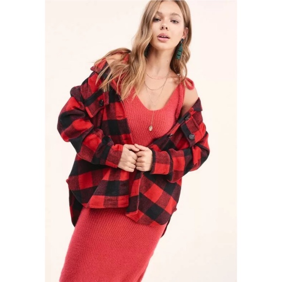 CLEARANCE Red Knit Midi Tie Shoulder Holiday Dress - Picture 4 of 5